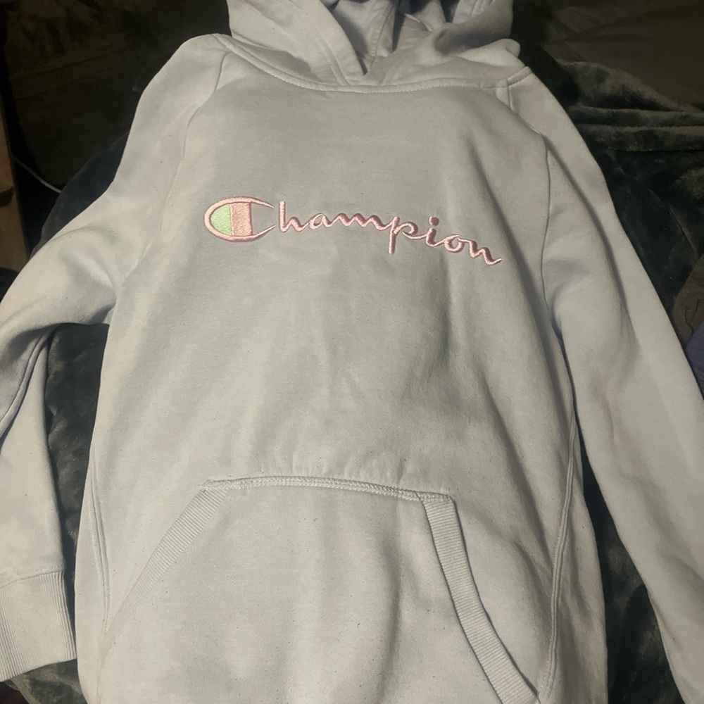 Blue and pink youth champion hoodie.